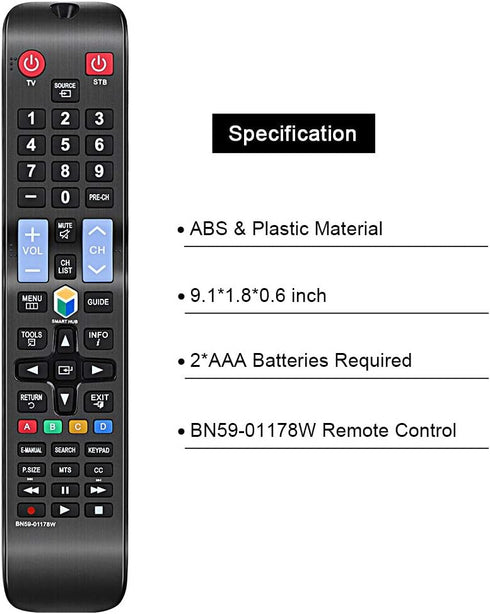Gvirtue BN59-01178W Universal Replacement Remote Control Fit for Samsung LCD LED HDTV 3D 4K Smart TV, Sub 5 Series 6 Series Samsung TV Remote BN59...