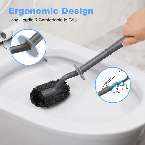 HAMITOR Toilet Bowl Brush Holder Set: Curved Design with Holder for Deep Cleaning Under Rim - Compact Hidden Scrubber for Small Space - Modern RV ...