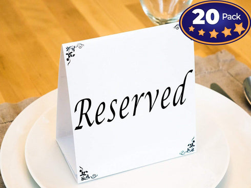 Freestanding Reserved Cards for Wedding Reception Tables, 20 Pk Black and White Design. Double-Sided 5x5.5 Table Tents Are Elegant, Versatile Even...