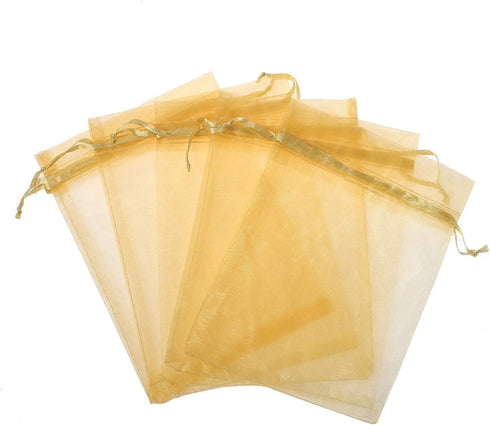 100pcs 5x7 inch Gifts Wrap Bags Gold, Organza Sheer Fabric Bulk, Drawstring Reusable Recycled Pouch for Baby Shower Favor, Craft Business, Beach, ...