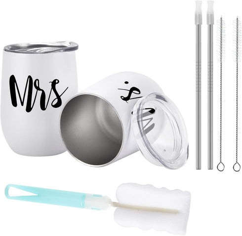 GINGPROUS 2 Pack Mrs and Mrs Wine Tumbler Set, Lesbian Couple Idea for Girlfriend, Engagement Wedding Anniversary LGBT Idea 12 Oz Insulated Stainl...