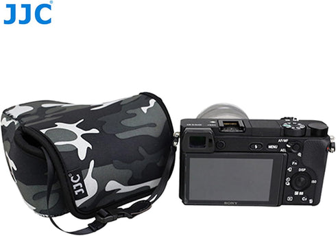 JJC Camouflage Ultra Light Neoprene Camera Case, Compatible with Sony a6600 a6500 a6400 a6300 a6100 a6000 a5100 w/55-210mm Lens, Fuji X-T30 X-T20 ...
