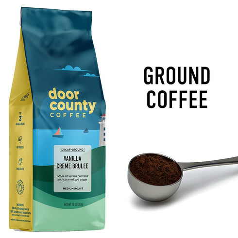 Door County Vanilla Creme Brulee DECAF - Flavored Ground Coffee - Medium Roast - 10oz Bag – 100% Arabica...