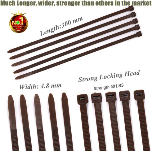 Strong Brown Zip Ties 12 Inch Wood Color Cable Ties Zip Tie, Heavy Duty Gardening Hand Tools Plants Ties 50 LBS Strength, 100 Pieces...