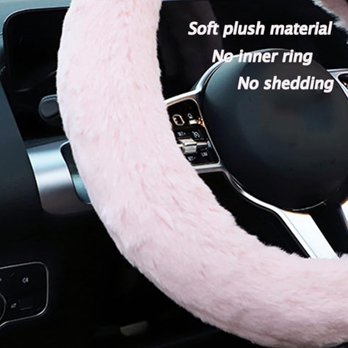 Fluffy Car Steering Wheel Cover for Women,JXJKMMN Winter Volkswagen Elasticity Fashionable Faux Wool Warm Fuzzy Steering Wheel Cover Universal Fit...