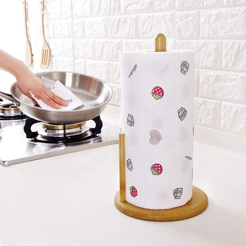 Wood Paper Towel Holder, Wooden Paper Towel Holder Countertop with Wooden Base, Kitchen Roll Holder Paper Towel Stand Countertop & Roll Organizer ...