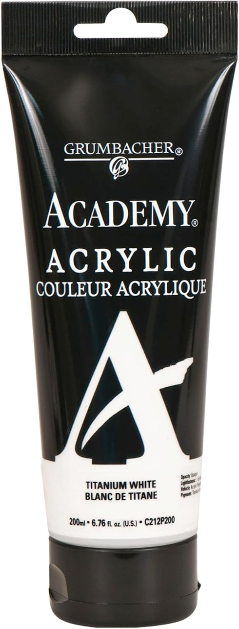Grumbacher Academy Acrylic Paint, Gloss, 200ml/6.8 oz. Plastic Tube, Titanium White (C212P200)...
