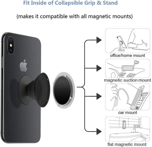 Happy Bell (12 Pack) Mini Mount Metal Plate with Adhesive for Collapsible Grip & Magnetic Phone Car Mount Holder Cradle (Compatible with Magnetic ...
