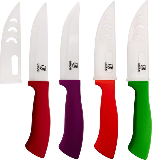 Ceramic Steak Knives Set of 4 with Covers in Gift Box - Utility Knife Large Size - Healthy Stain Resistant & Rust Proof - Dishwasher Safe - Best f...