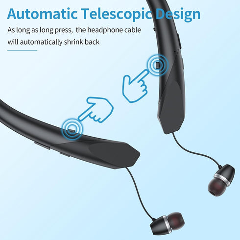 Bluetooth Headset, 2024 Upgraded Wireless Neckband Bluetooth Headphones - Retractable Earbuds, Long Playtime, Noise Cancelling Stereo Earphones wi...