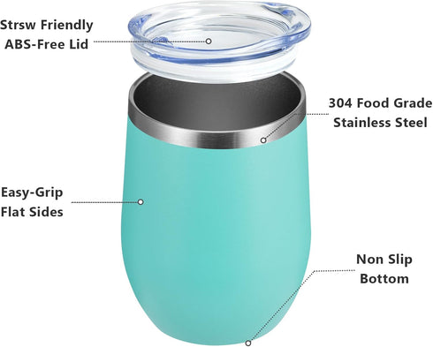 MEWAY Stemless 12 OZ Wine Tumbler Glasses with Lid -Insulated Double Wall Vacuum Stainless Steel Travel Tumbler with Straw,for Woman Under 10 doll...