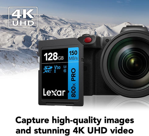 Lexar 128GB High-Performance 800x PRO SDXC UHS-I Memory Card, C10, U3, V30, 4K UHD Video, Up to 150MB/s Read, for Point-and-Shoot & Mid-Range DSLR...