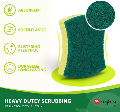 ORIGHTY Heavy Duty Cellulose Scrub Sponges Kitchen, Powerful Scrubbing & Cleaning, Suitable for Washing Dishes and Kitchen Cleaning, Absorbent & R...