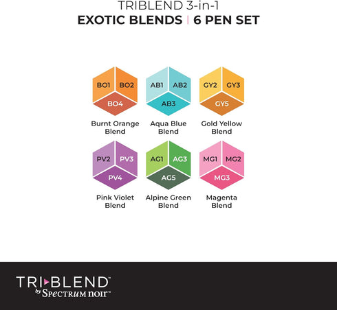 Crafter's Companion Spectrum Noir Triblend Alcohol 3 Marker Pens-Exotic Blends-Pack of 6...