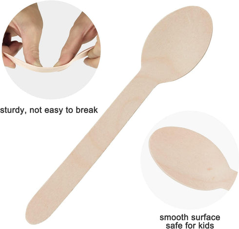 100PCS Disposable Wooden Spoons - 6.3 Inch Compostable Utensils, Biodegradable Bamboo Spoons - Natural Wooden Spoons for Birthday Party, Camping, ...