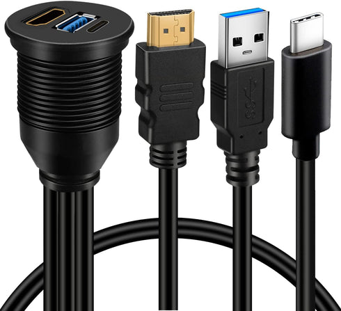 BATIGE USB 3.0 & Type C 3.1 & HDMI Male to Female Car USB C Flush Mount Extension Cable USB 3.0 Dash Mount for Car Truck Boat Motorcycle - 3ft...