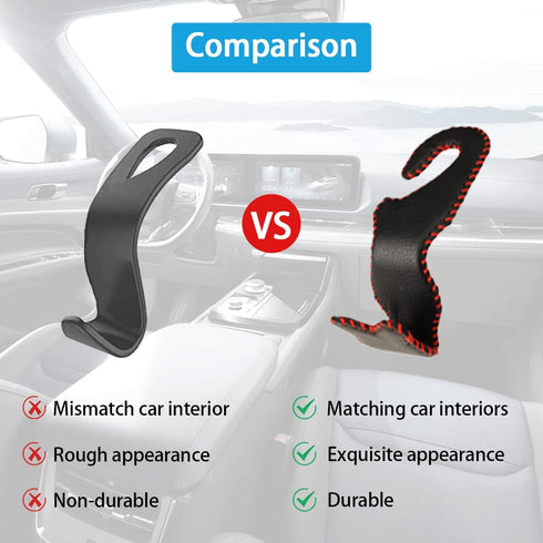 Car Seat Headrest Hooks 2 Pcs, Leather Durable Auto Backseat Hangers Storage Organizer, Universal Vehicle Interior Holder Accessories for Purse Gr...