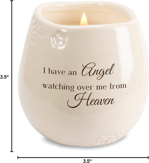 Pavilion Light Your Way Memorial Ceramic Vessel - 100% Soy Wax Candle with "I Have an Angel Watching Over Me From Heaven" Text, Decorative Soy Fil...