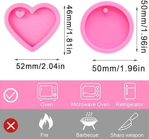 8 PCS Heart Shape Resin Mold,Round Shape Keychain Silicone Molds for Epoxy Resin DIY Keychain Decoration Homemade Dessert Fondant...