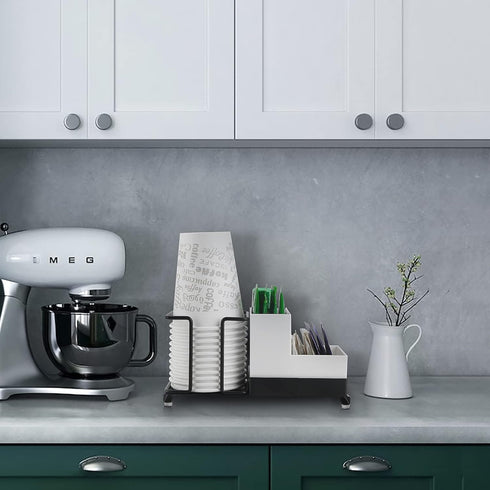 Coffee Station Organizer for Countertop, Disposable Cup Holder with 2 Compartment Storage Box, Paper Cup Storage Organizer (Black)...