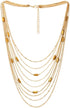 COOLSTEELANDBEYOND Gold Statement Choker Collar Necklace Waterfall Multi-Strand Chain with Rectangle Crystal Bead Charm...