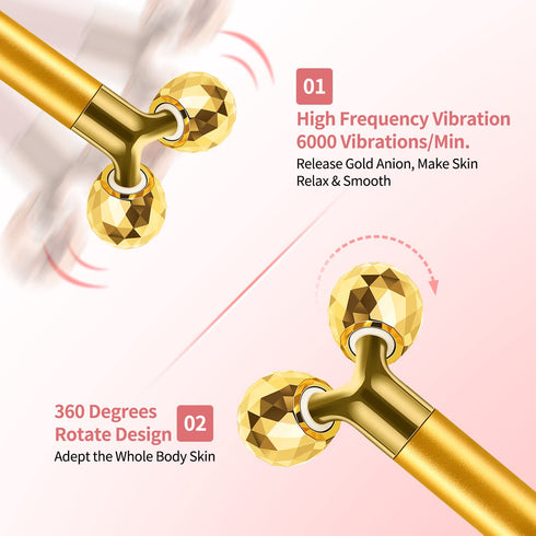 2-IN-1 Electric Face Massager Roller 24k Golden Face Roller, 3D Roller and Unique Crescent Shape Facial Roller Massager Kit Arm Eye Nose Massager ...