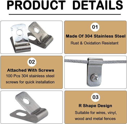 Wire Fence Clips 200 Pcs Fence Wire Clamps Stainless Steel Fencing Mounting Clips with 200 Pcs Stainless Steel Screws for 12-16 Gauge Welded Wire ...