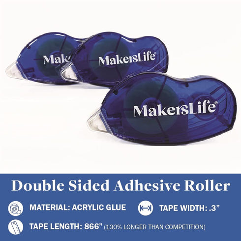 Double Sided Adhesive Tape for Crafts. Permanent Double Sided Tape Runner 3Pack. Tape Roller is .3”x866” (extralong). Scrapbooking, Giftwrapping, ...