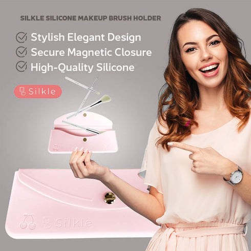 Silicone Makeup Brush Holder - Elegant Case & Travel Organizer Bag with Magnet Closure for Makeup Brushes and Cosmetic Essentials - Small, Beauty ...