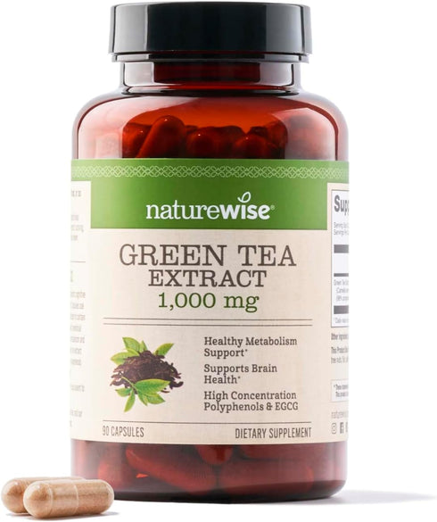 NatureWise Green Tea Extract Capsules 1000 mg - 50% EGCG & 98% Polyphenols - Extra Strength Antioxidants for Heart Health and Energy - Vegan, Glut...