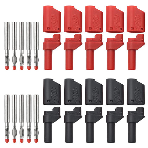 WMYCONGCONG 10 PCS Safety Fully Insulated 4mm Banana Plugs DIY Wire Solder Male Stackable Connectors with Jack Socket Adapters for Multimeter Test...