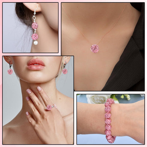 Abitoncc 180pcs 10mm Rhinestone Clay Beads for Jewelry Making, Pink Crystal Round Disco Ball AAA+ Grade Beads Bulk, Sparkly Diamond Bling Baseball...