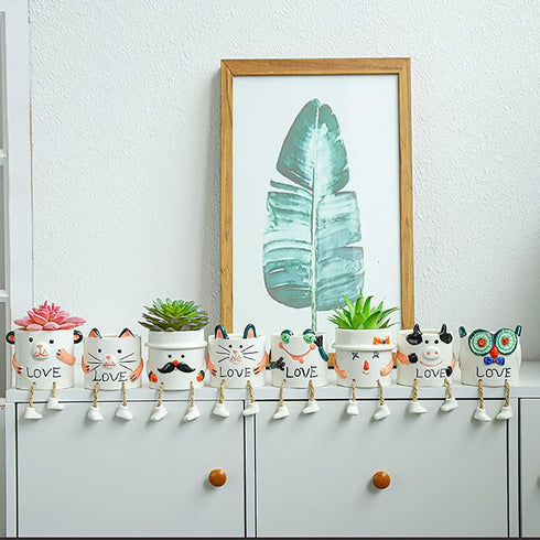 Ceramic Cow Planter, Cute Cartoon Smooth Glazed Flower Plant Pots Drainage Hole Small Succulent Pots for Mini Flower Planters Cactus, Plants Not I...