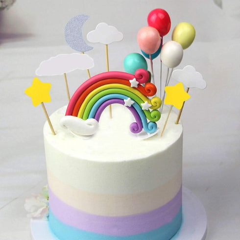Palksky Colorful Rainbow Cake Topper/Wedding Cake Flags/Cupcake Picks Set -Include Cloud Balloon Moon Stars/Boy Girl Kid Birthday Baby Shower Part...