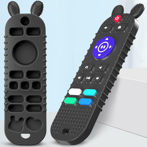 TV Remote Control Shape Baby Teething Toys and Phone Shape Teether Toys for Babies 6-12 Months, Soft Flexible Silicone Chew Toys for Baby - Black...