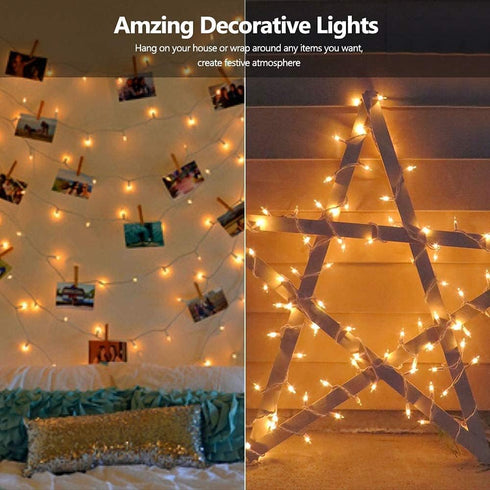 ODEETRONIC Warm Christmas Lights - 21.63ft 100Count Steady & Blink Clear Christmas Lights, UL Certified Incandescent Fairy String Light, White Wir...