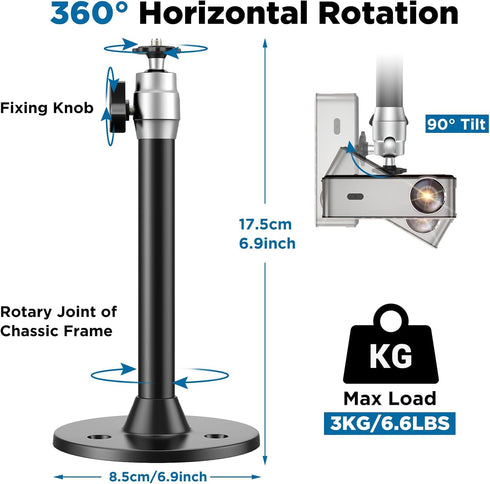 Mini Ceiling Projector Mount Bracket- Adjustable Tilt&Swivel Hanging Projector Holder Wall Mount Hanger Rack Stand for Mini Projector with 2 Free ...