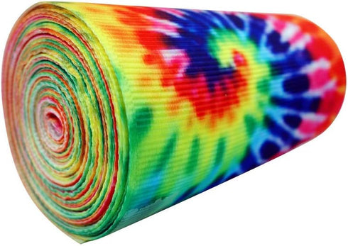 3" Tie Dye Swirl Pattern Printed 5 Yards White Grosgrain Ribbon...