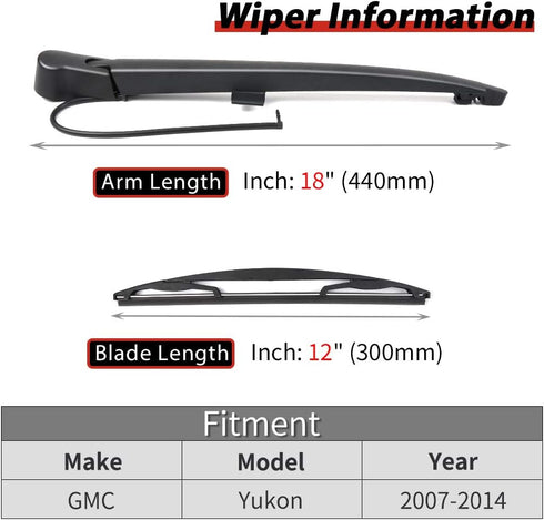 15277756 Replacement for GMC Yukon 2007-2014 Rear Windshield Back Wiper Arm Blade Set...