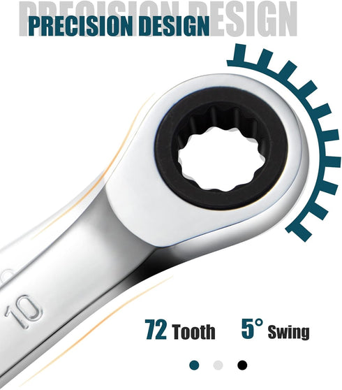 SORAKO 10mm Ratcheting Combination Wrench, Chrome Vanadium Steel Gear Wrench, Industrial Grade Cr-V Steel Gear Spanner, Household Garage Tools(10m...