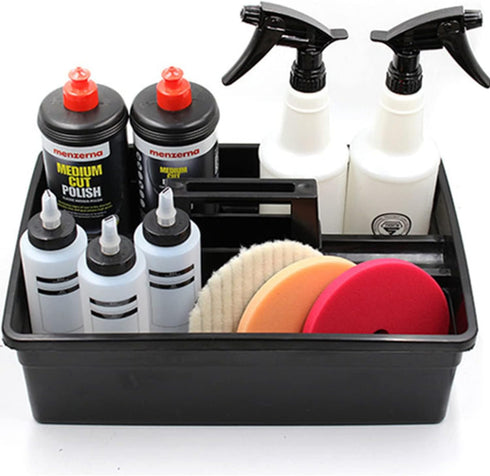3-Compartment Plastic Cleaning Caddy Basket – Stackable Large Commercial Quality Plastic Tool Organizer Bucket with Handle, Black...