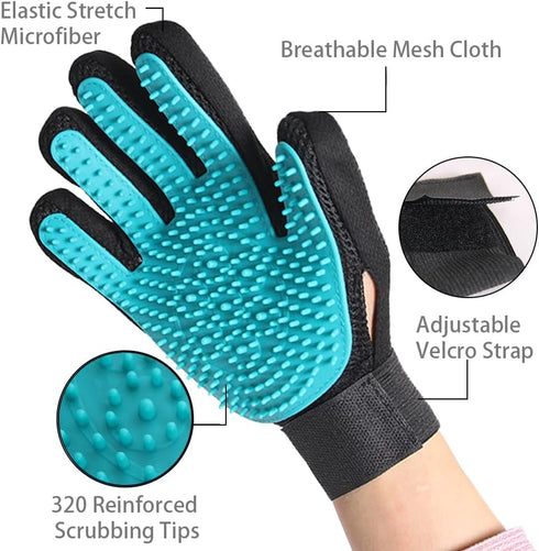 Upgraded Pet Grooming Gloves with Sturdy Teeth, Dexterous Dog Hair Removal for Gentle Shedding, Shampoo Horse Bathing Supplies for Washing, Scrubb...