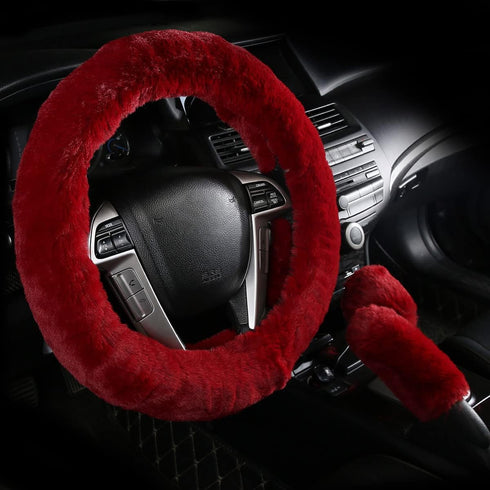 Car Steering Wheel Cover with Handbrake Cover & Gear Shift Cover Cxtiy Fashion Steering Wheel Wrap Fluffy Soft and Warm in Winter Diameter 14.96" ...