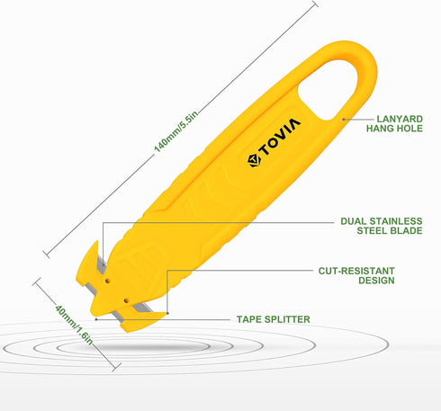 T TOVIA Safety Box Cutter Knife of Recessed Concealed Stainless Steel Blade, Package Opener Plastic Cutter for Box, Carton, Shrink Wrap, Plastic S...