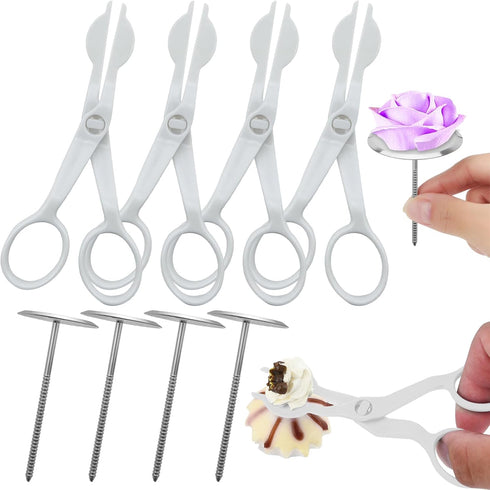 4 Pack Cake Flower Decorating Set Flower Nail and Flower Lifters Stainless Steel Flower Nails Kitchen Baking Cake Cream Icing Decoration Tools for...