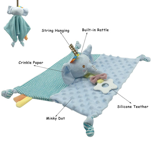 Elephant Security Blanket for Baby Soft Plush Minky Fabric Blanket Lovey Stuffed Animal Security Blanket Crinkle Sensory Blanket Unisex Baby Gift ...