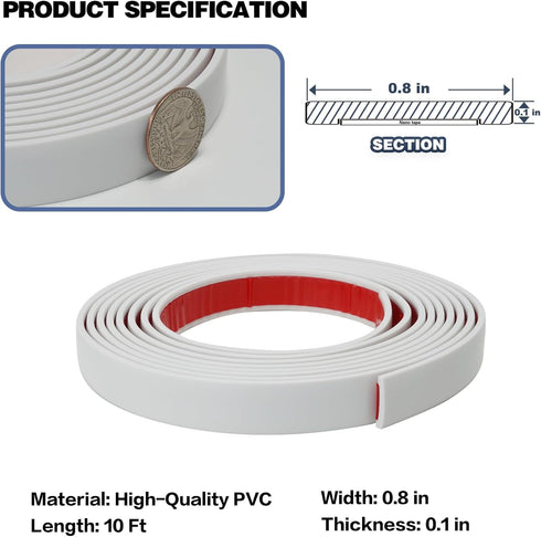 Peel and Stick Trim, 0.8 in x 10 Ft Waterproof Molding Trim for Walls, Mirror Frame,Baseboard, Flexible & Self-Adhesive Trim White(Paintable)...