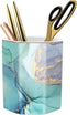 WAVEYU Pencil Cup for Desk Cute, Pen Pencil Stand Holder, Office Desk Organizer for Men Women Ceramic Marble Makeup Brush Holder for Home, Green M...