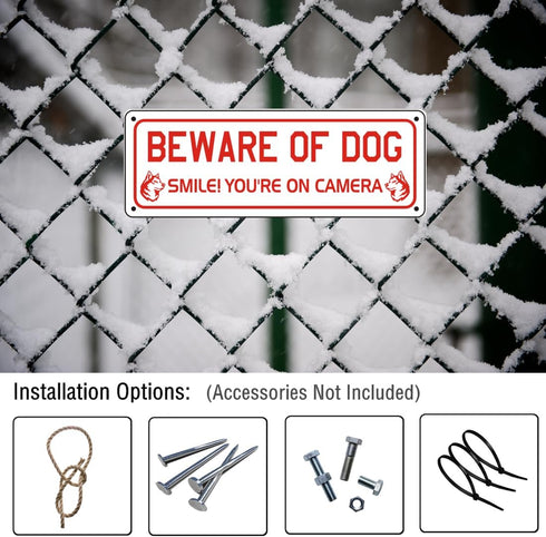 Beware of Dog Sign for Fence and Yard (2 Pack) Smile You are on Camera Aluminum Metal Warning Signs for House Indoor or Outdoor Use for Fence Door...
