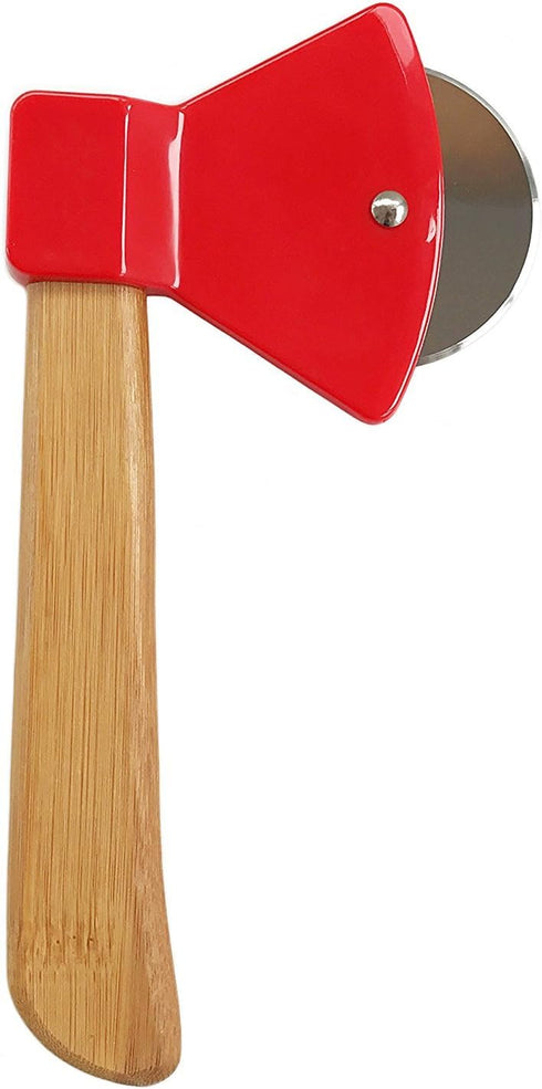 Axe Pizza Cutter with Bamboo Handle and Sharp Rotating Blade - Thacher's Nook...